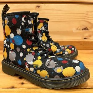 Dr Martens Docs Black Splat Polka Dot Delaney Combat Moto Boots Child US 2